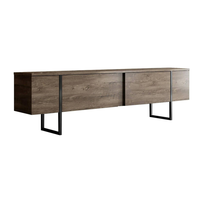 Mobile porta TV Dgridell, Credenza da soggiorno, Armadio basso per TV, Base parete attrezzata, 180x30h50 cm, Noce e Nero