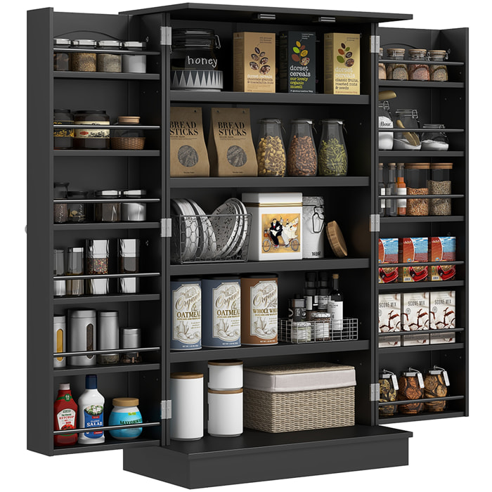 Armario de Cocina Armario Despensa Cocina con 2 Puertas y 16 Estantes Alacena Moderna con Estantes Ajustables para Comedor Salón 60x30x104 cm Negro