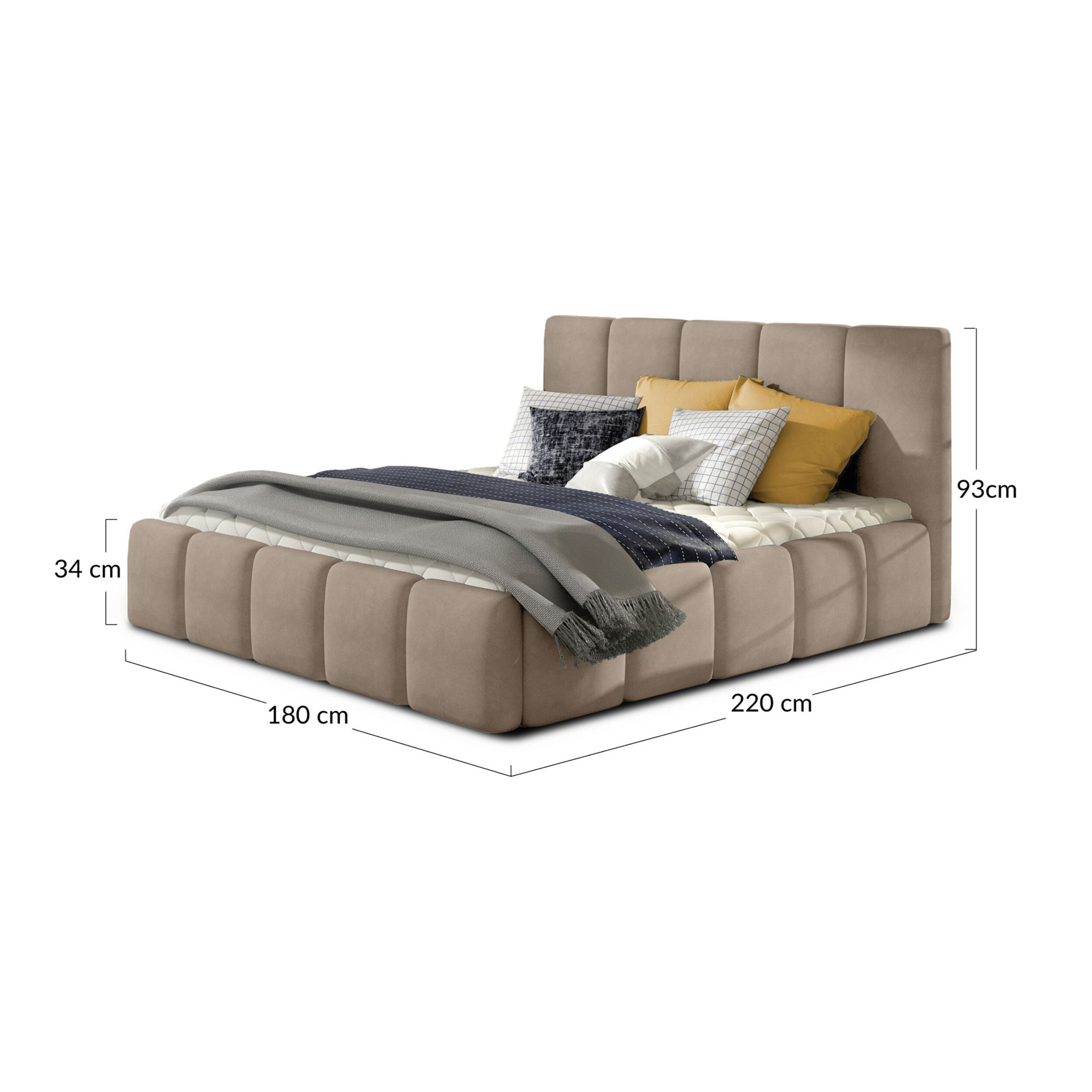 Lucea - lit coffre - 160x200 - sommier inclus - en velours - Gris clair