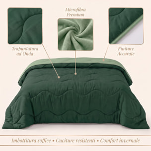Trapunta invernale bicolor Made in Italy in microfibra di poliestere - Verde/Sottobosco