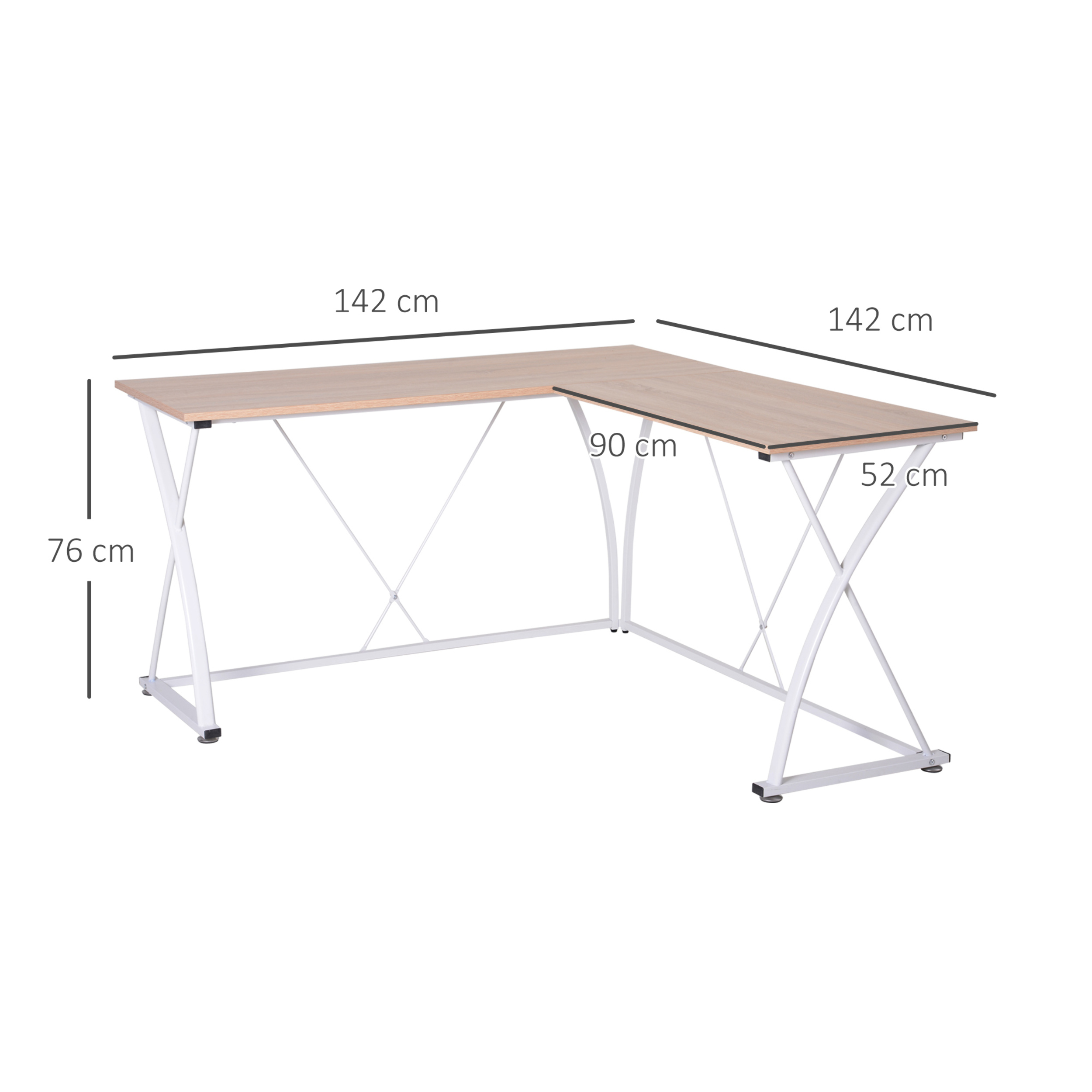 Mesa de Ordenador para Oficina de Madera 142x142x76cm Blanco