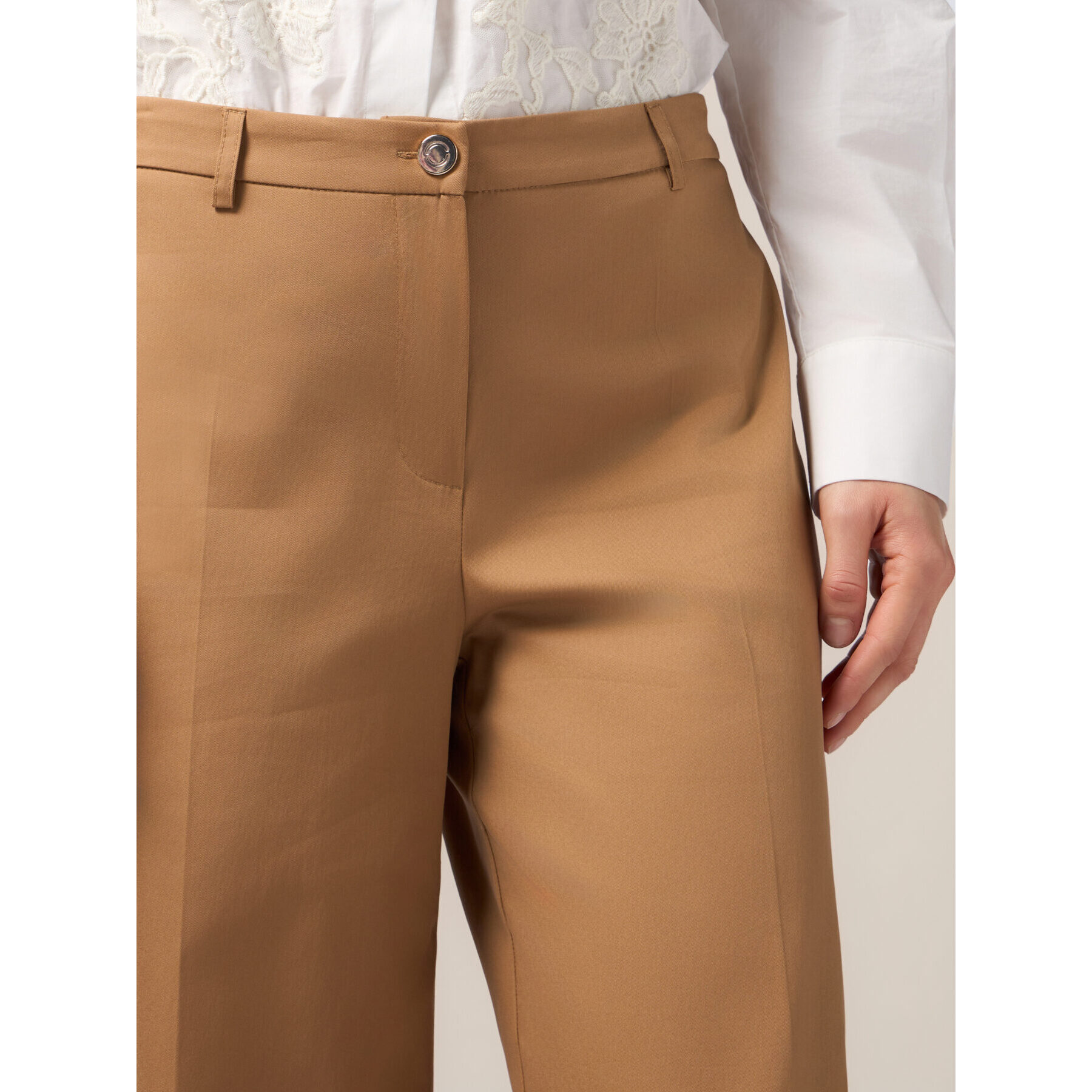 Oltre - Pantalones palazzo de mezcla de algodón - Marrón