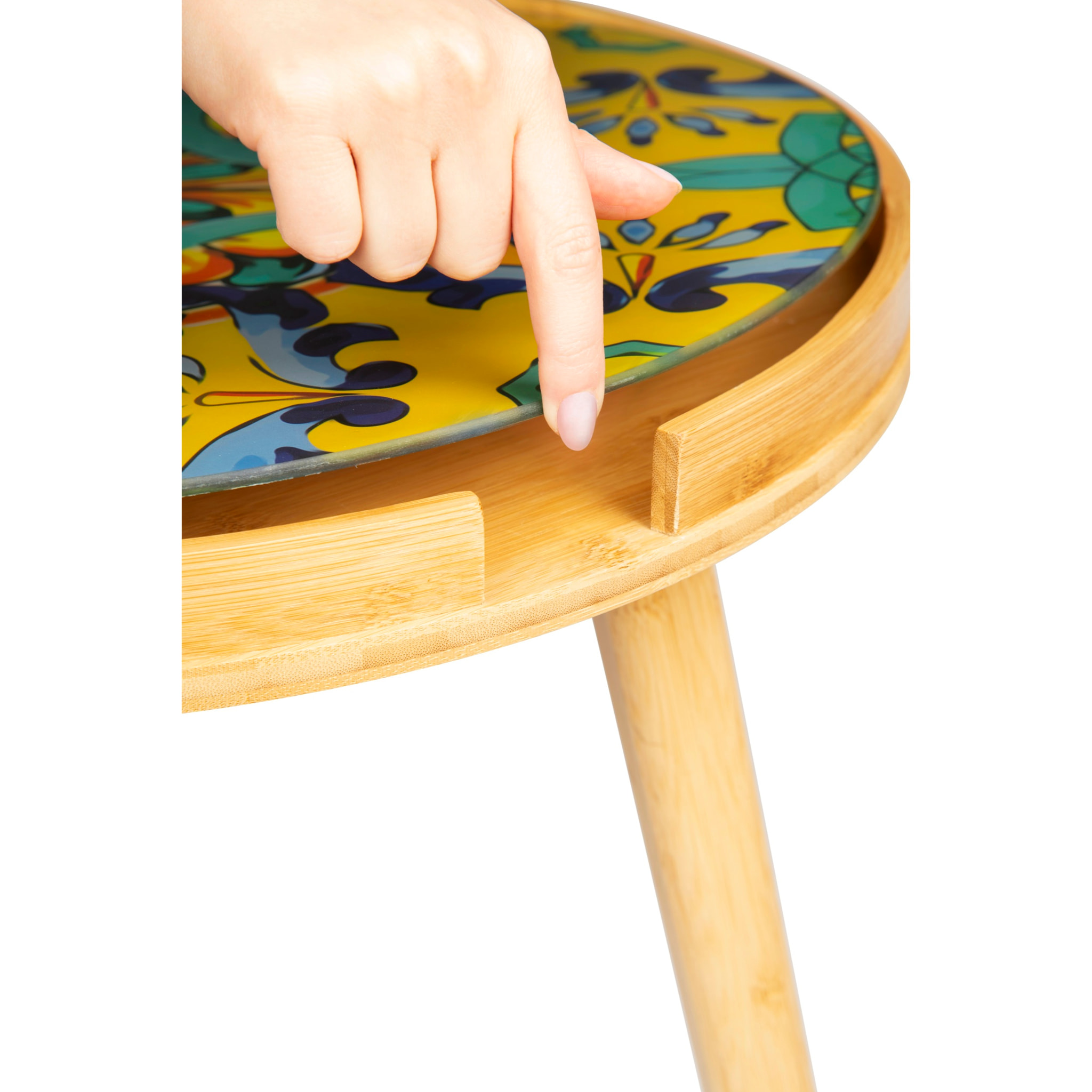 Tavolino Excelsa Trinacria in bambù e vetro 48x48x44 cm multicolore