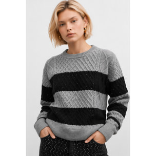 Kocca - Maglia girocollo da donna a righe con lavorazione a trecce Donna