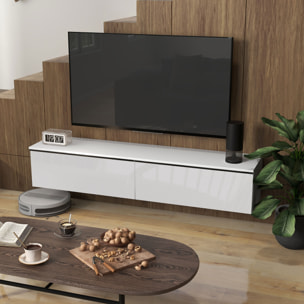 Meuble TV suspendu meuble TV flottant design façade blanc laqué 2 portes