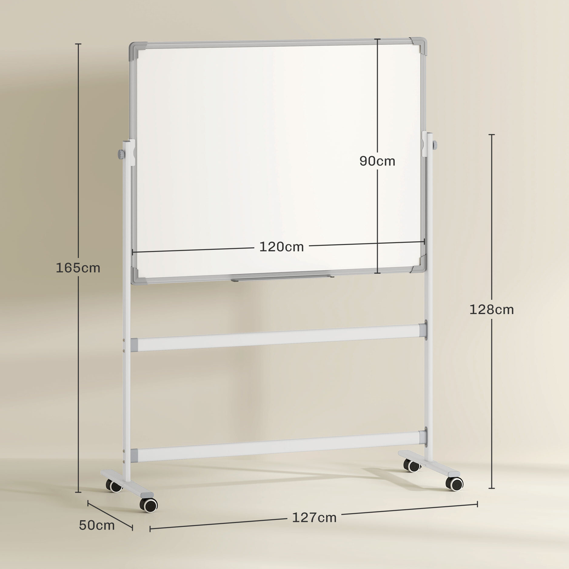Pizarra Blanca Móvil de Doble Cara, 120x90 cm, Pizarra Blanca Magnética Giro de 360 °, con Soporte, Tablero Inclinado en 3 Niveles, Marco de Aluminio, Ruedas, Rotuladores, Imanes, Borrador