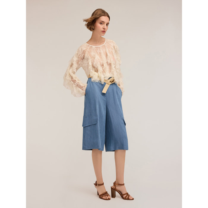 Motivi - Bermudas con bolsillos cargo de lyocell - Light - blue