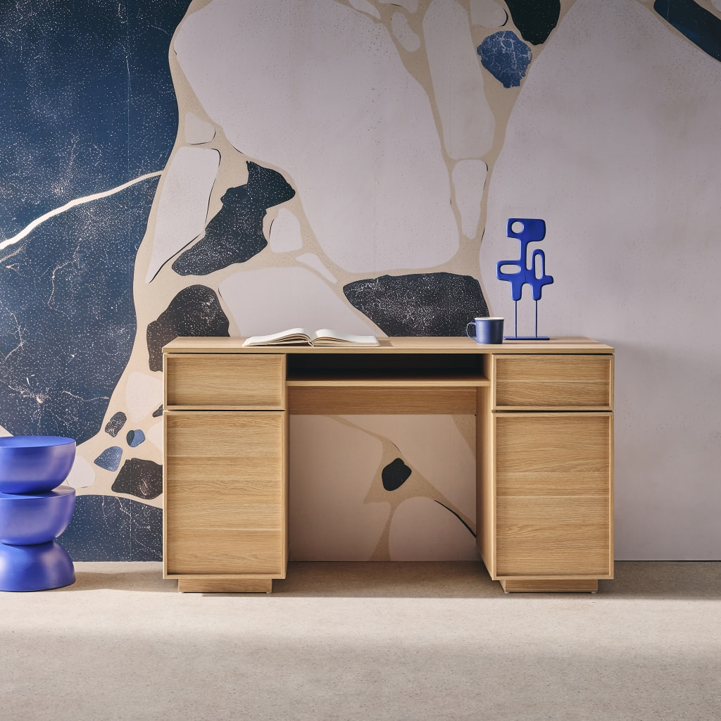 Bureau décor bois 2 portes 2 tiroirs 1 niche 140cm KUBA