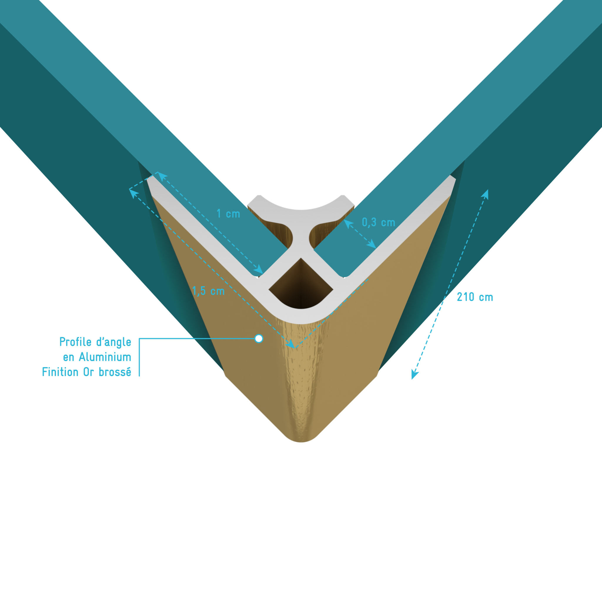 Profilé d’angle en Aluminium Finition Or Brossé pour Panneaux Muraux - 15x15x2100 mm