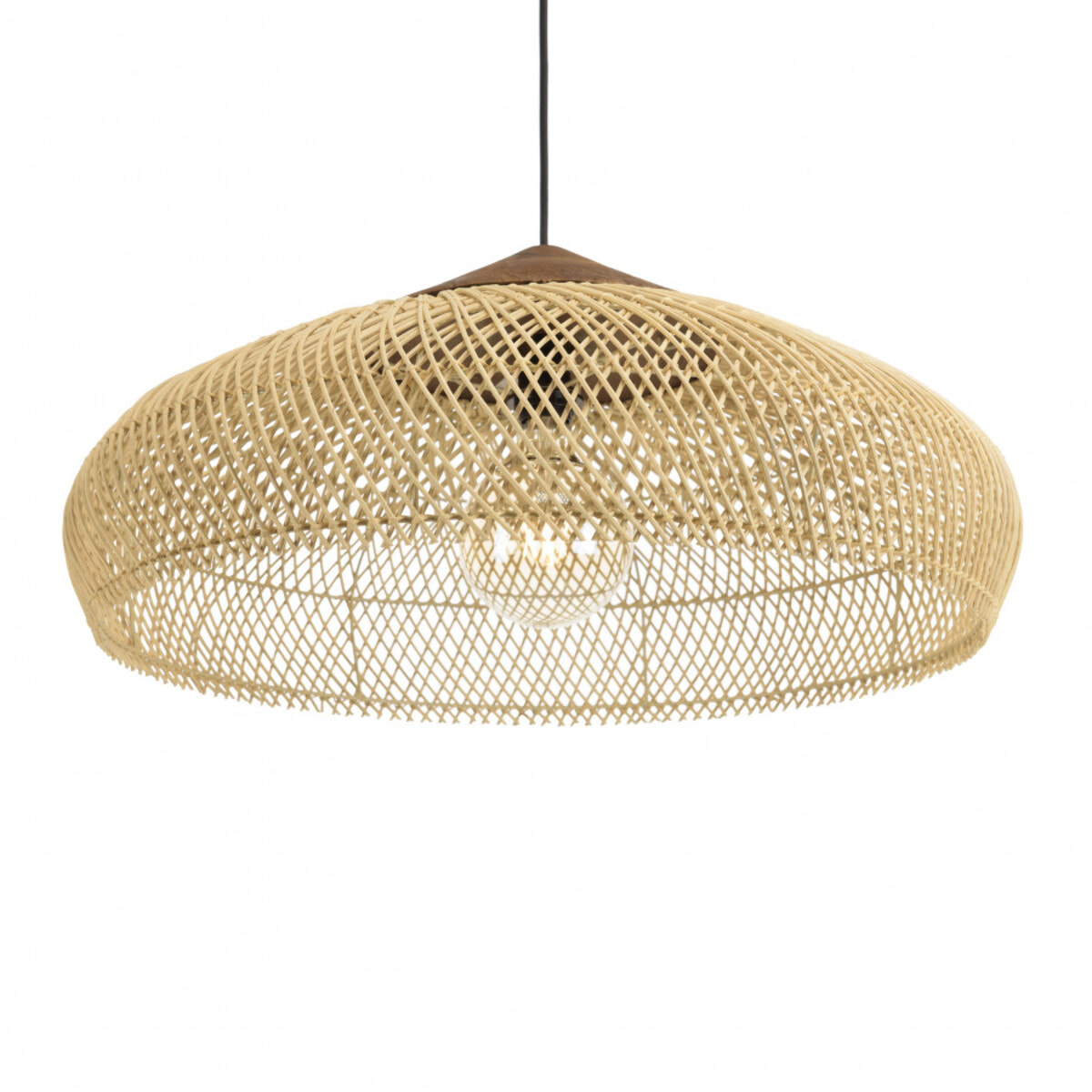 ALIDA - Suspension 65x65cm en rotin couleur naturelle et teck recyclé