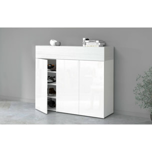 Scarpiera Griselda, Porta scarpe salvaspazio a 4 ante, Armadio multifunzione da ingresso, 114x38h100 cm, Bianco effetto larice