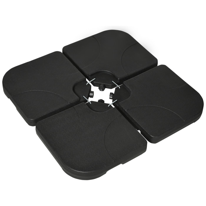 Peso para Base de Sombrilla de 4 Piezas Base para Sombrilla Excéntrica Cuadrado Rellenable de Agua 15 Litro Arena 19,5 kg para Base Cruzada Negro