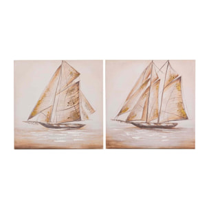 Set 2 Lienzos Barco 40% Pintado Mano 60x3x60 Cm