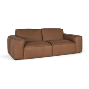 Canapé en cuir naturel, structure en bois 224cm style moderne contemporain