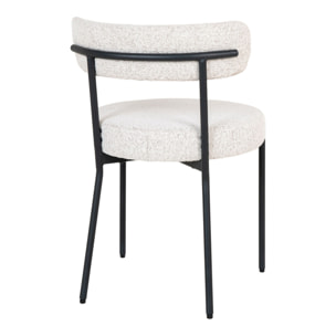 Set 2 sedie da pranzo Badalona in bouclé bianco con gambe nere 49x57x72,5 cm