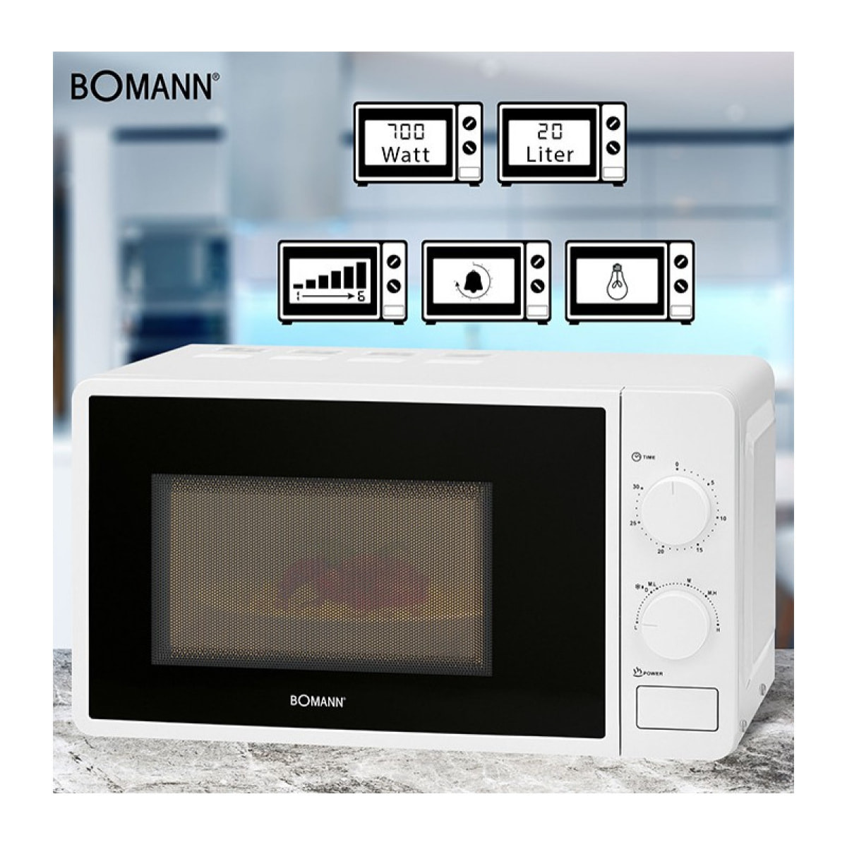 Four micro-onde 20L 1150W Bomann MW 6014 CB Blanc