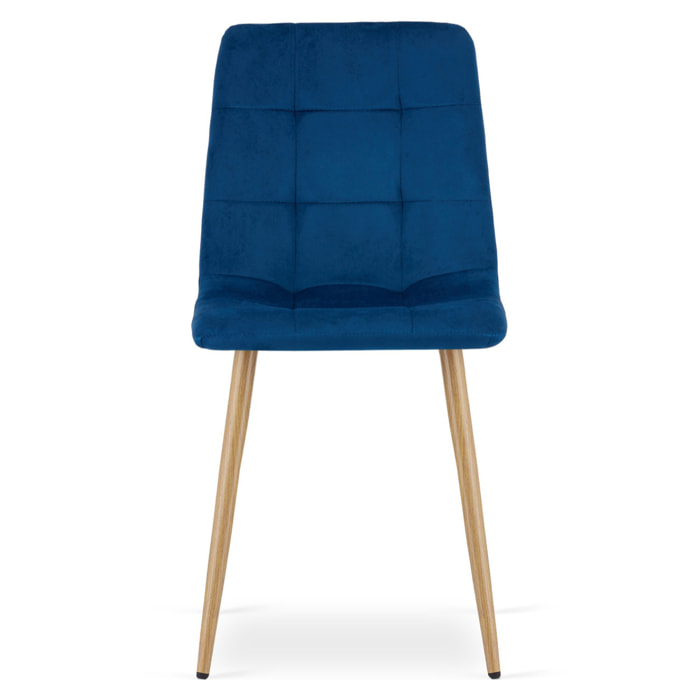 Sedia Kara in velluto blu scuro con gambe effetto legno