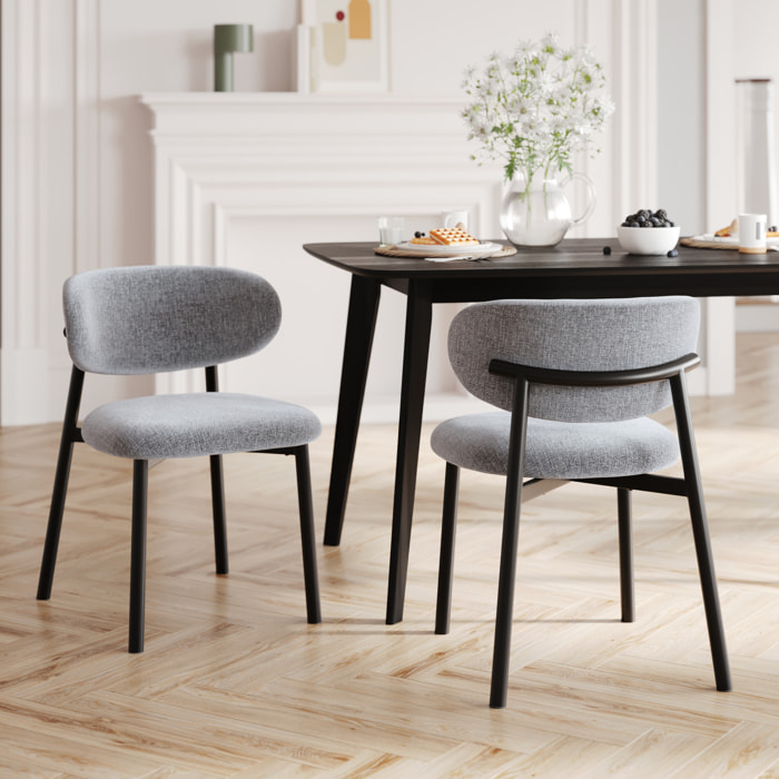 Lot de 2 chaises en tissu gris foncé chiné et pieds en métal noir - Nao
