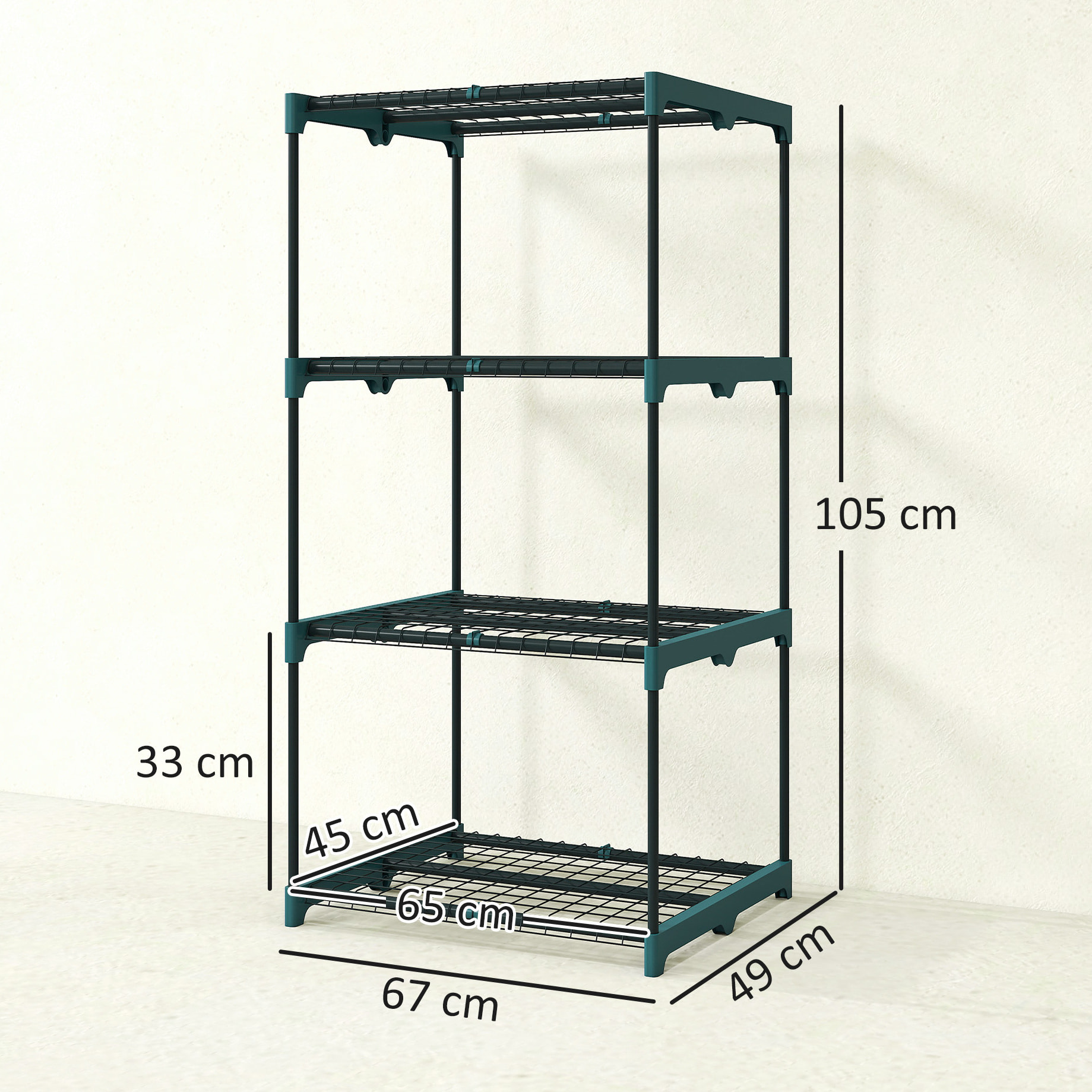 Soporte para Plantas de 4 Niveles, Estantería para Plantas de Acero, Estantes de Rejilla, Soporte para Macetas, Interior y Exterior, 67x49x105 cm, Verde Oscuro