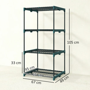Soporte para Plantas de 4 Niveles, Estantería para Plantas de Acero, Estantes de Rejilla, Soporte para Macetas, Interior y Exterior, 67x49x105 cm, Verde Oscuro