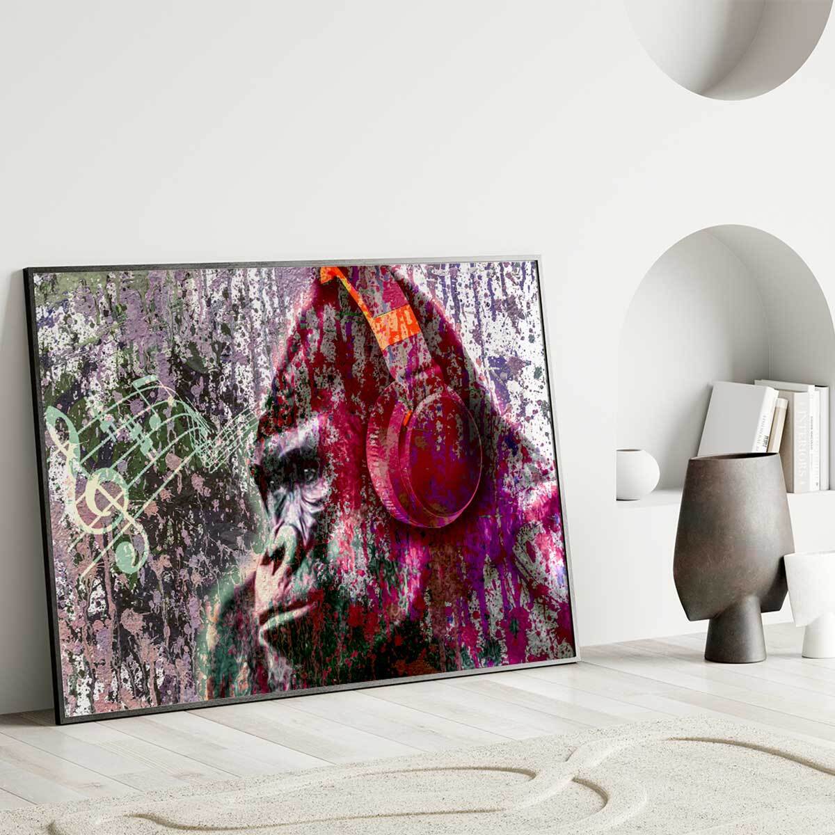 Affiche encadrée gorille urbain abstrait Affiche + cadre en métal - Noir