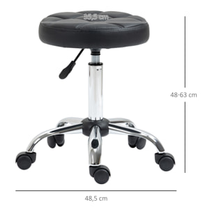 Taburete Giratorio con Ruedas Regulable en Altura de 48-63 cm Taburete de Trabajo Tapizado en Cuero PU para Peluquería Cosmética Dentista Diámetro Ø35,5 cm Negro