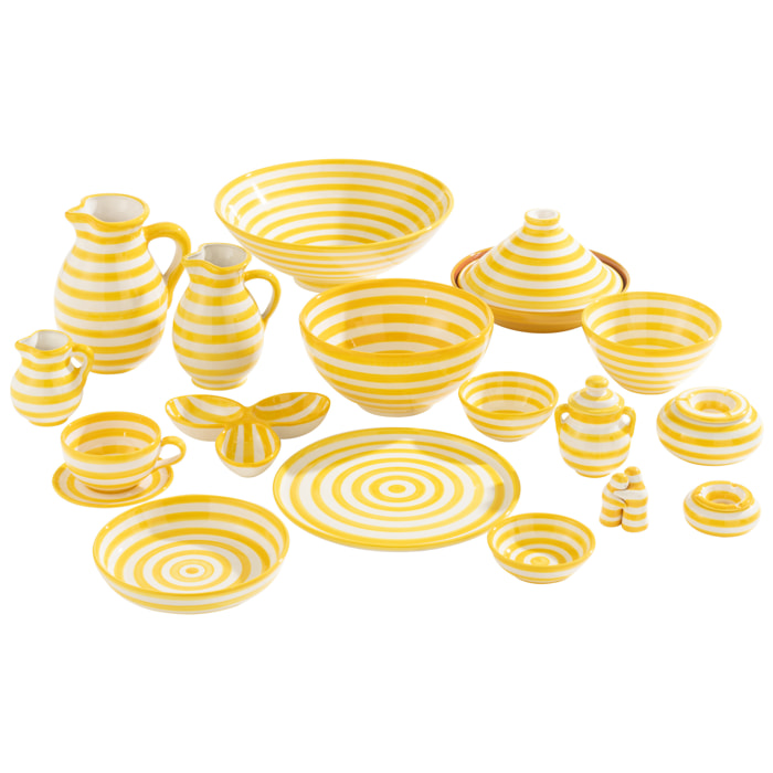 J-Line cendrier Granada Stripes - céramique - blanc/jaune - large