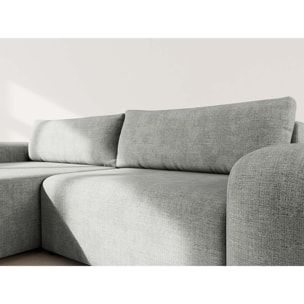 Rebecca - canapé d'angle gauche 4 places convertible avec coffre en velours texturé - Gris