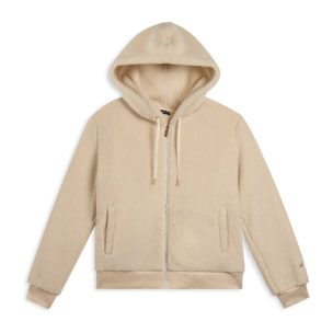 Giacca da donna in pile sherpa con cappuccio e zip