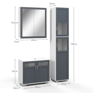 Conjunto de Baño Incluye 1 Columna de Baño 1 Armario de Baño con Espejo y 1 Mueble para Debajo del Lavabo con Puertas de Vidrio y Estantes Ajustables Blanco