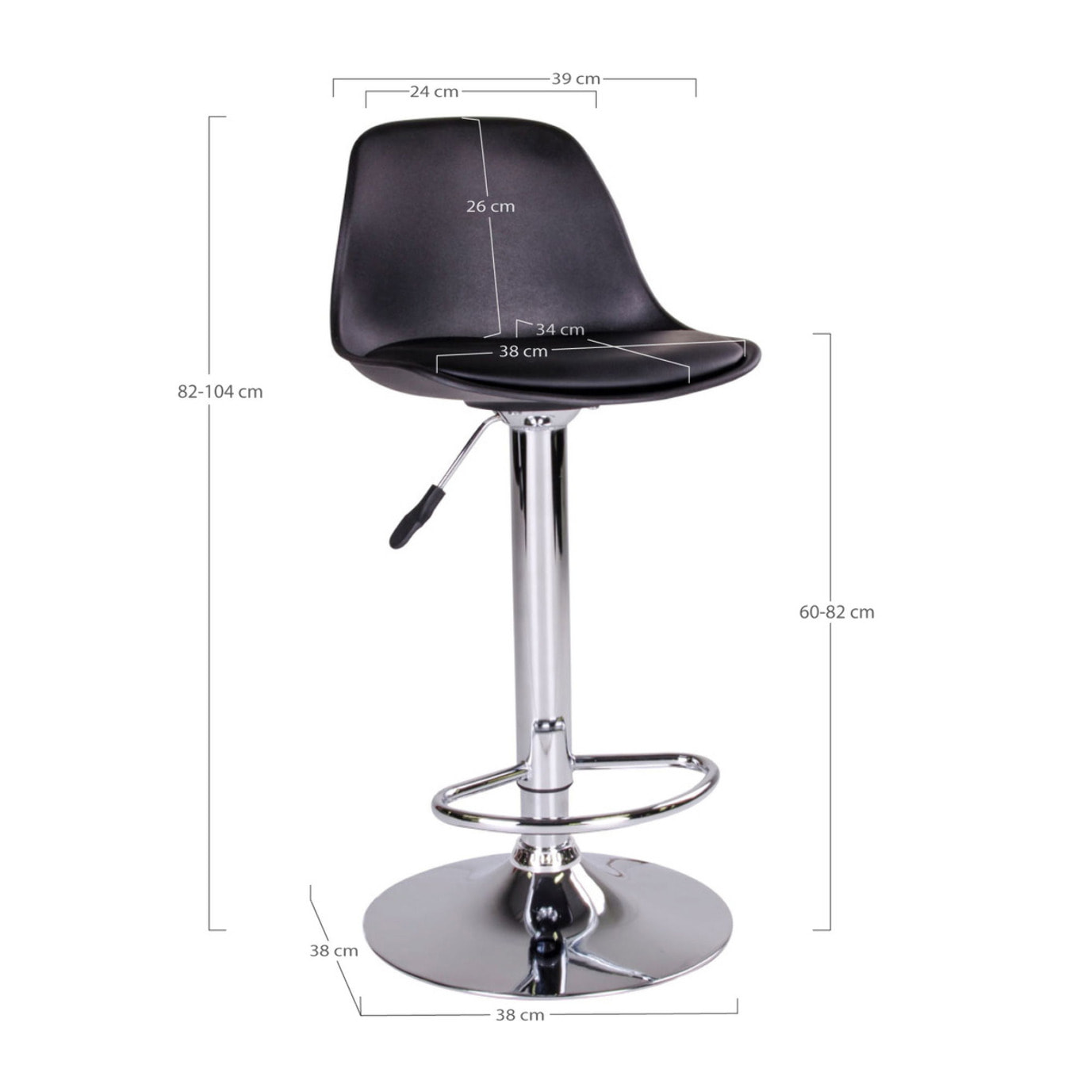 Set 2 sgabelli da bar Trondheim regolabile in ecopelle nera con base cromata
