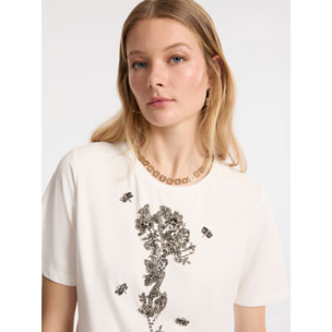 Elena Mirò - T-shirt con ricamo floreale - Bianco