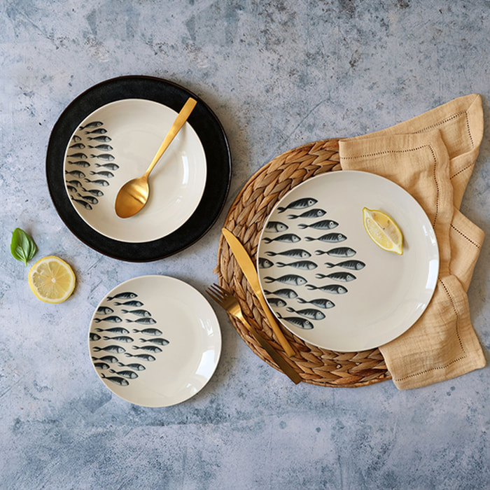 Lot de 6 assiettes à dessert motif marin en porcelaine 20cm PESCARE