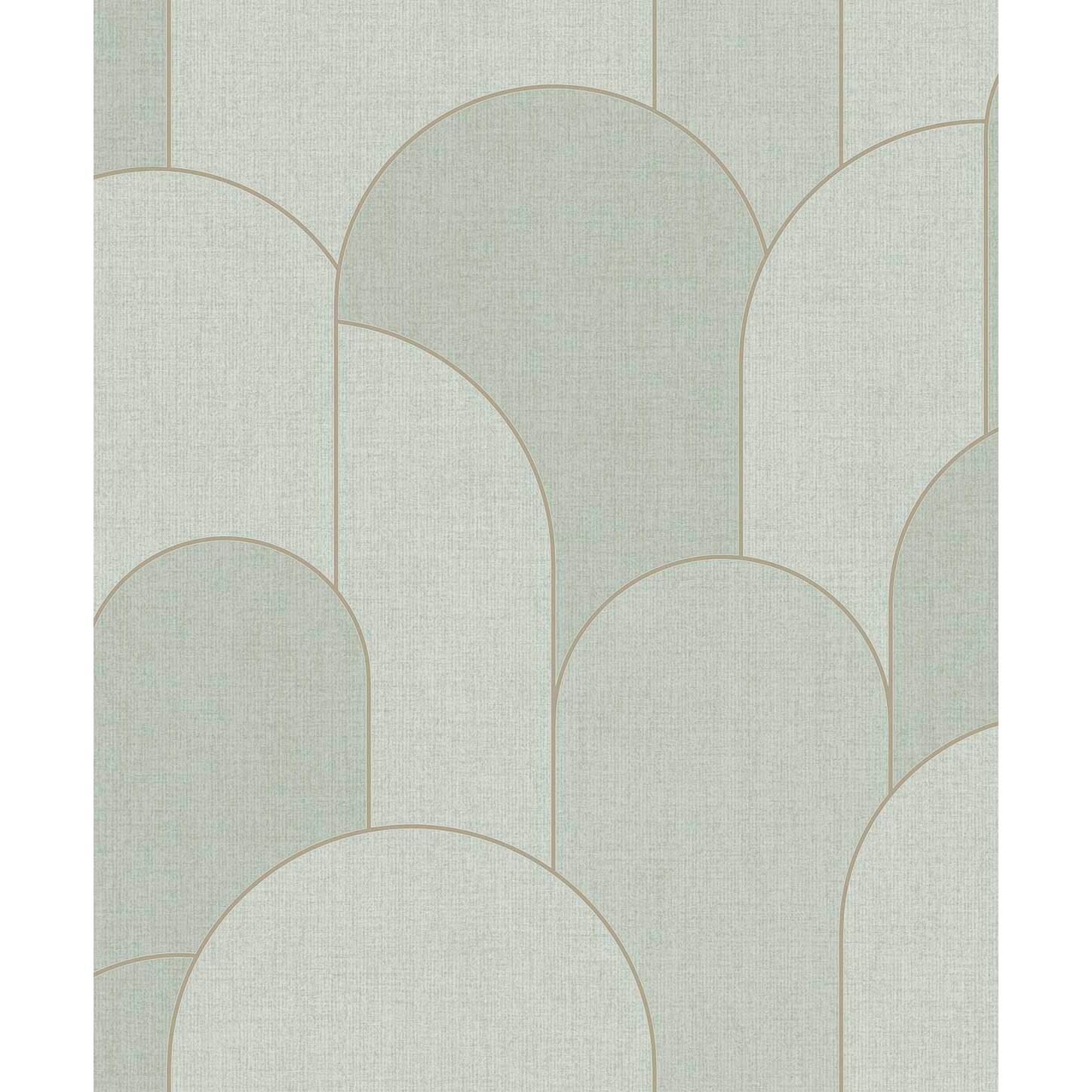 Papier peint arches art déco vert céladon doré