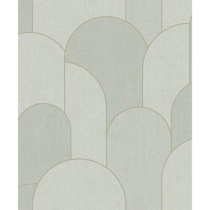 Papier peint arches art déco vert céladon doré
