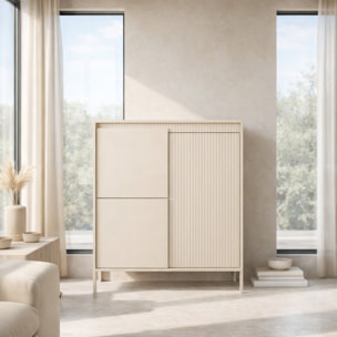 Credenza Alta 3 Ante Push To Open Con 5 Ripiani 7 Vani Mobile Soggiorno Salotto Zona Living Design Moderno Minimal 103.5 x 123.4 x 39.5 Cm Cashmere