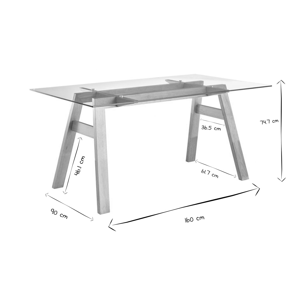 Table à manger design en verre transparent et bois clair L160 cm BACCO