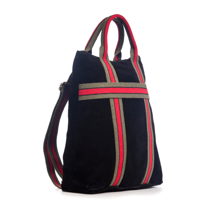 FIRENZE ARTEGIANI Borsa Zaino Venusta da Donna. Vera Pelle Scamosciata Premium Tela Stampata Made in Italy 35x10x35 Cm. Colore nero