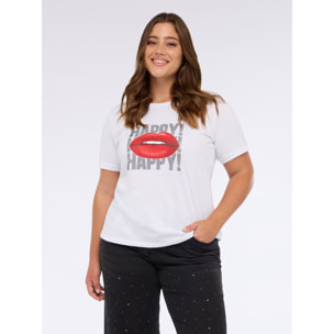 Fiorella Rubino - Camiseta Happy! de punto de algodón - Blanco