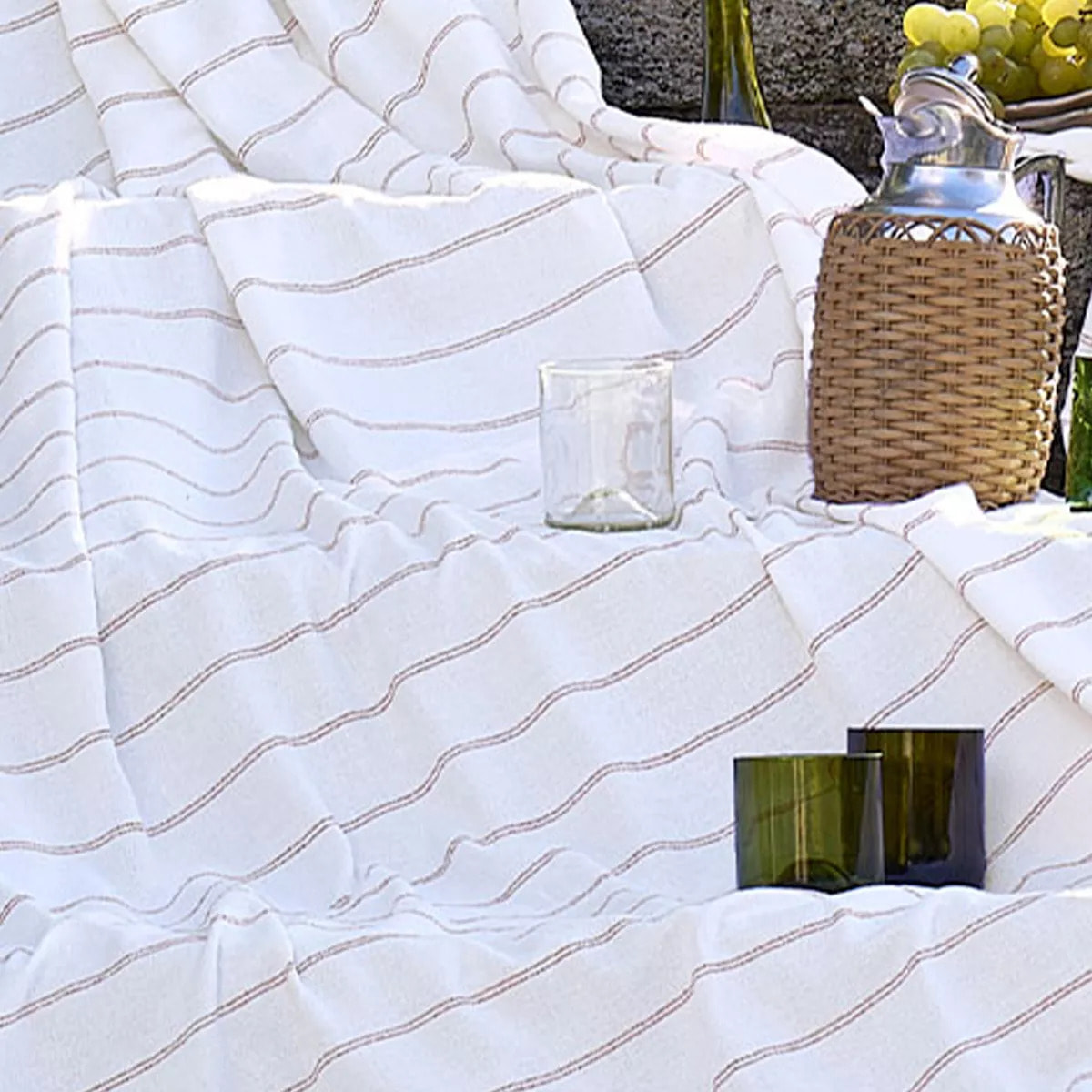 Nappe pur coton lavé motif jacquard blanc orange Rimini terracotta