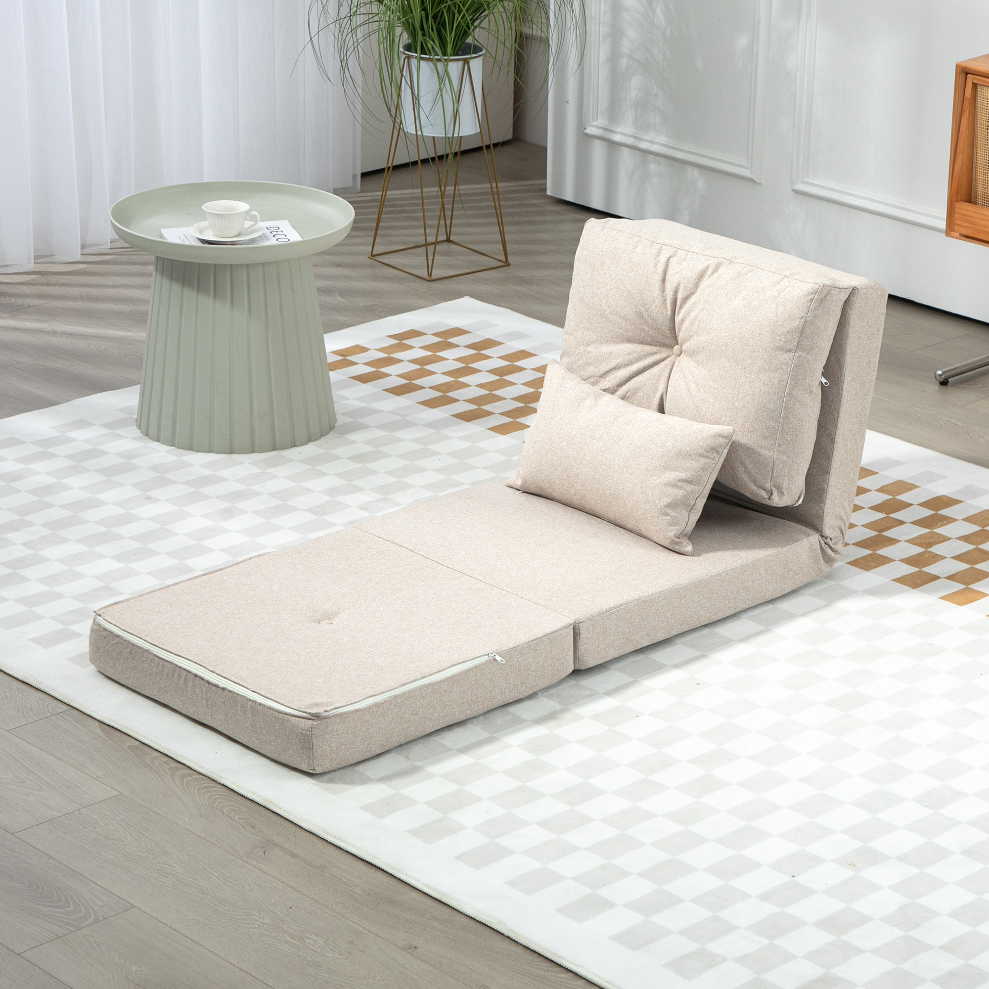 Fauteuil convertible chauffeuse inclinable - coussin inclus - tissu beige