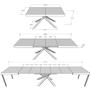 Table extensible 90x160/420 cm Karida gris béton pieds anthracite