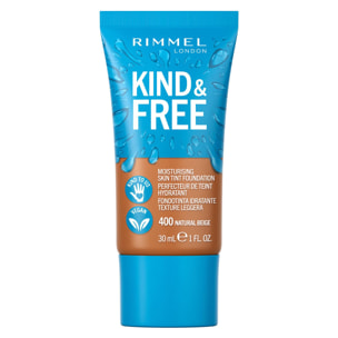 Rimmel London Kind&Free Fondotinta Liquido Bio Vegano Cruelty-Free a Lunga Tenuta 400 Natural Beige - Flacone da 30ml