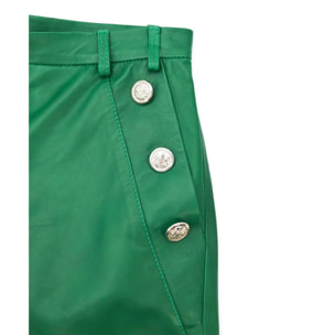 Pantaloncino sfoderato in pelle verde effetto liscio