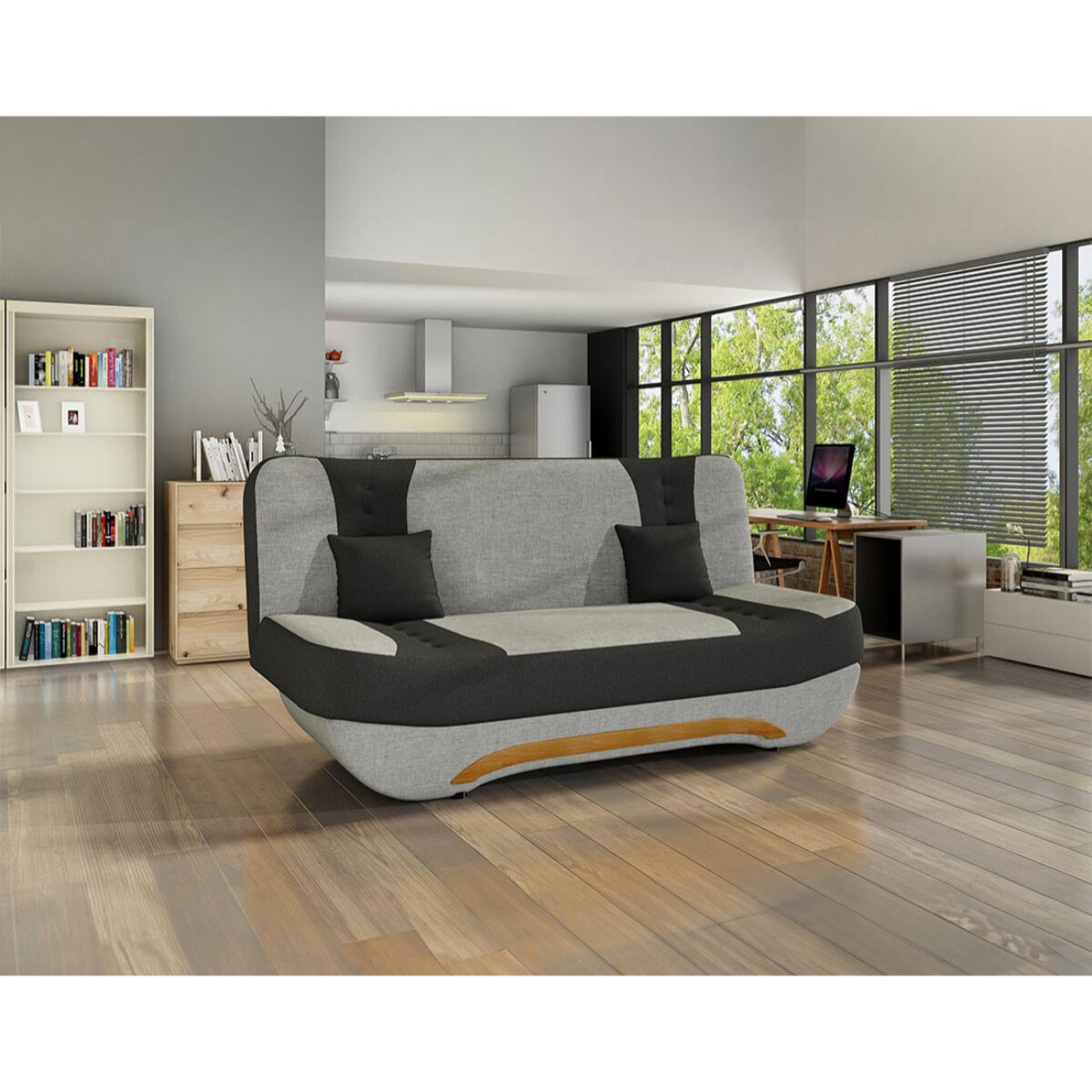 Nelson - canapé convertible clic-clac 3 places en tissu - Gris / Noir