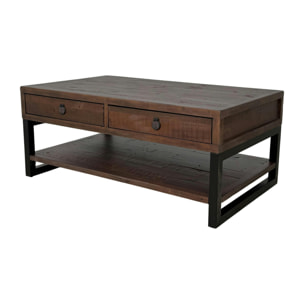Table basse bois brun recyclé double plateau 2 tiroirs SAMOA