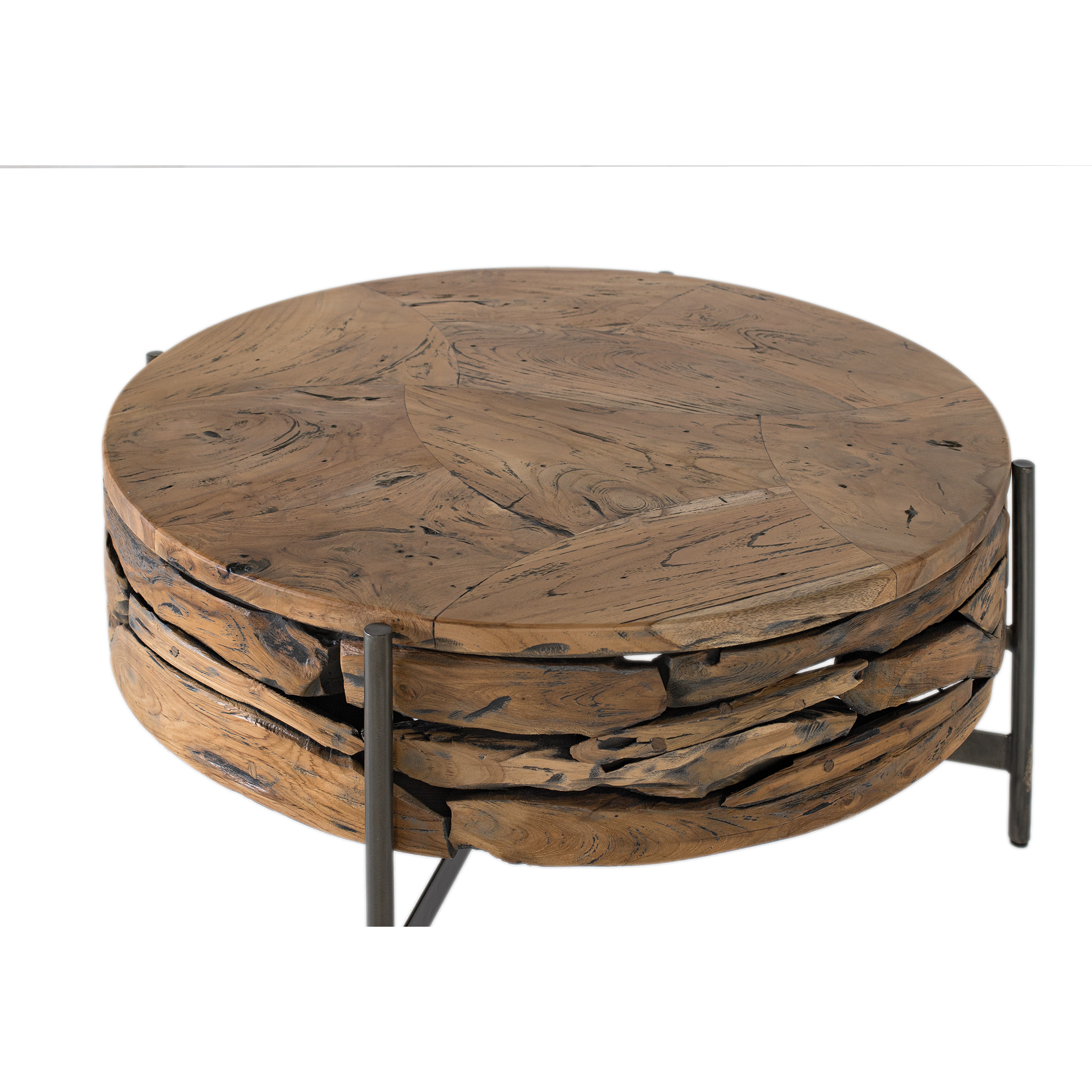 Table Basse en Bois de Teck 84 cm Style Rustique Chic Industriel