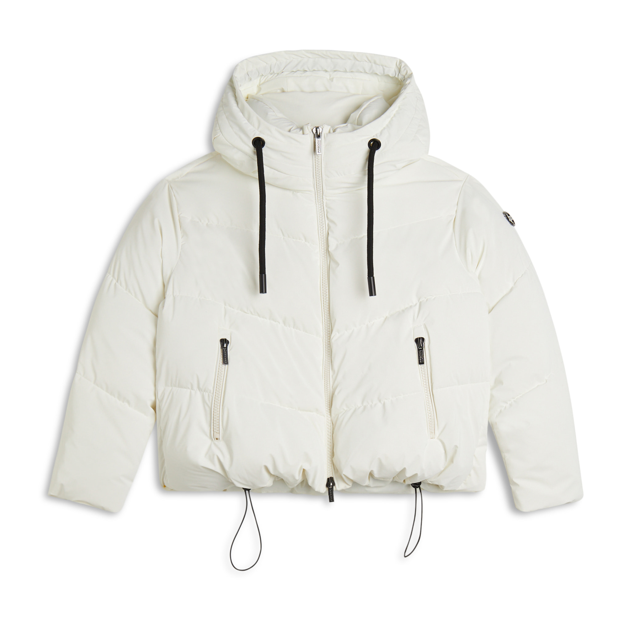 Piumino cropped donna con collo alto e coulisse regolabile