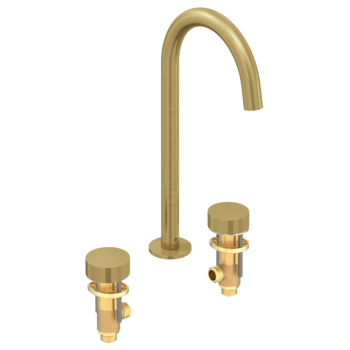 Pack mitigeur lavabo 3 trous XL Grands Boulevards laiton brossé avec mécanisme complet