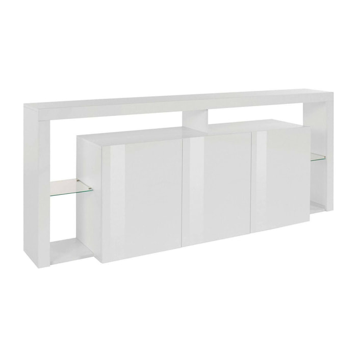 Credenza Ddariv, Buffet da soggiorno a 3 ante, Madia da salotto, Credenza moderna, 100% Made in Italy, 200x40h80 cm, Bianco lucido